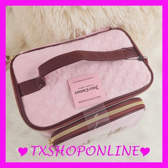 💗🌺{Juicy Couture} Pink Signature Scotties Bling Wedge Makeup Bag & Traincase - Picture 4 of 5
